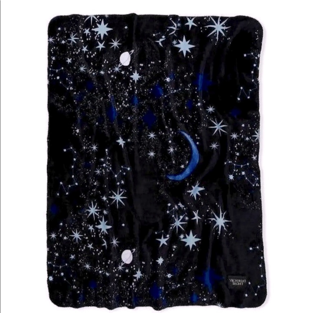 Victoria’s Secret PINK Galaxy Stars Themed Black Plush Blanket Brand New in Bag